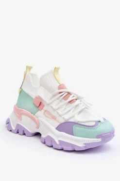 Sale Damskie Sneakersy Skarpetkowe Wsuwane Biało-Fioletowe Keaton Damskie Sneakersy Damskie