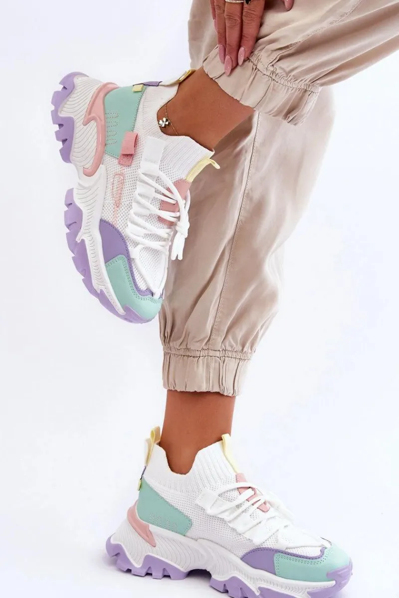 Sale Damskie Sneakersy Skarpetkowe Wsuwane Biało-Fioletowe Keaton Damskie Sneakersy Damskie