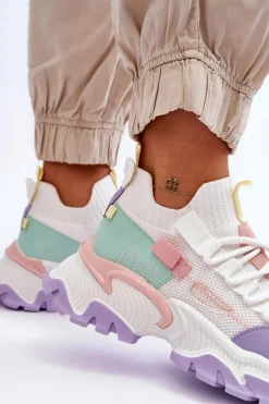 Sale Damskie Sneakersy Skarpetkowe Wsuwane Biało-Fioletowe Keaton Damskie Sneakersy Damskie