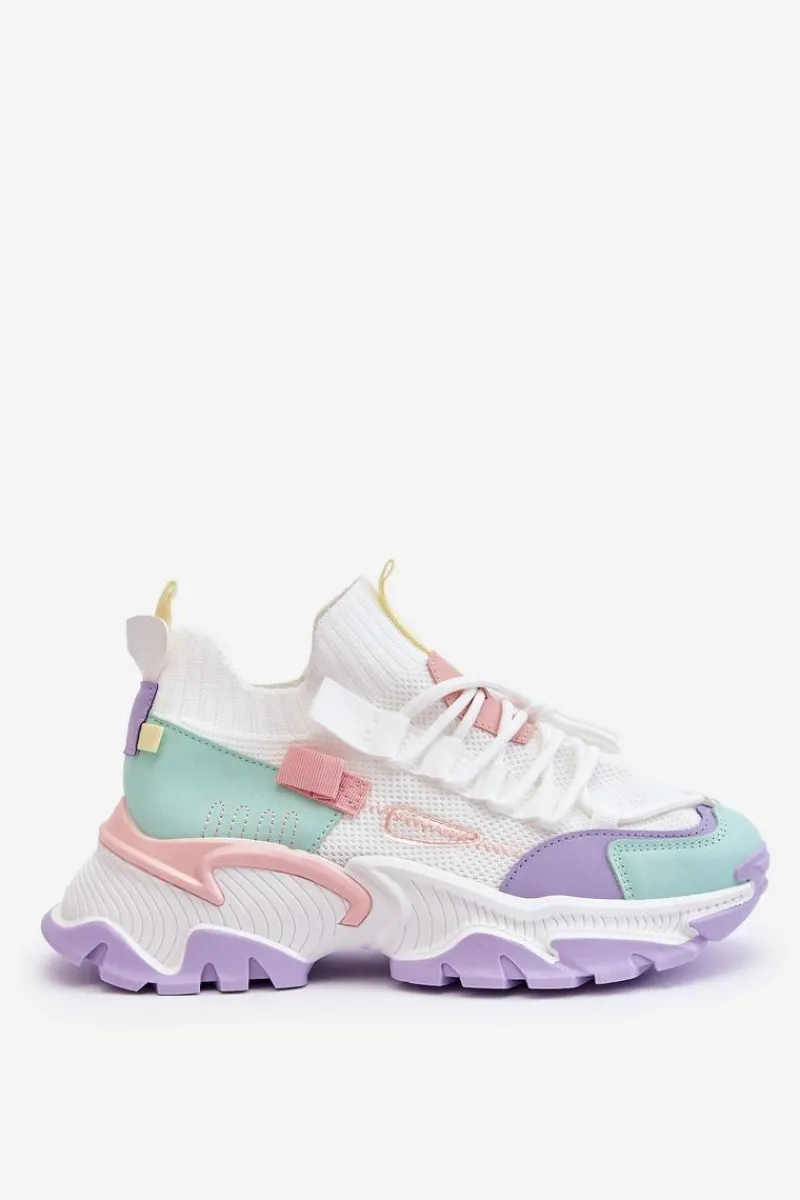 Sale Damskie Sneakersy Skarpetkowe Wsuwane Biało-Fioletowe Keaton Damskie Sneakersy Damskie