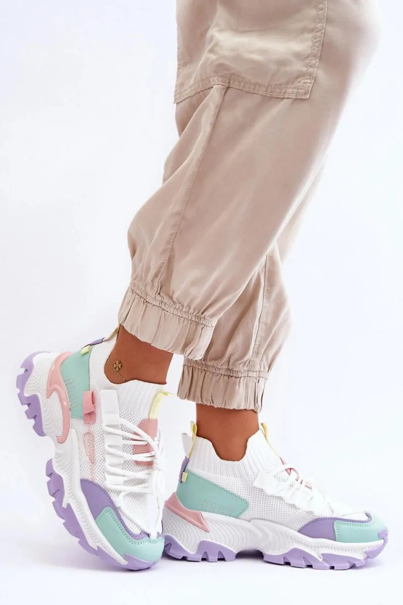 Sale Damskie Sneakersy Skarpetkowe Wsuwane Biało-Fioletowe Keaton Damskie Sneakersy Damskie