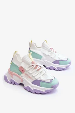 Sale Damskie Sneakersy Skarpetkowe Wsuwane Biało-Fioletowe Keaton Damskie Sneakersy Damskie