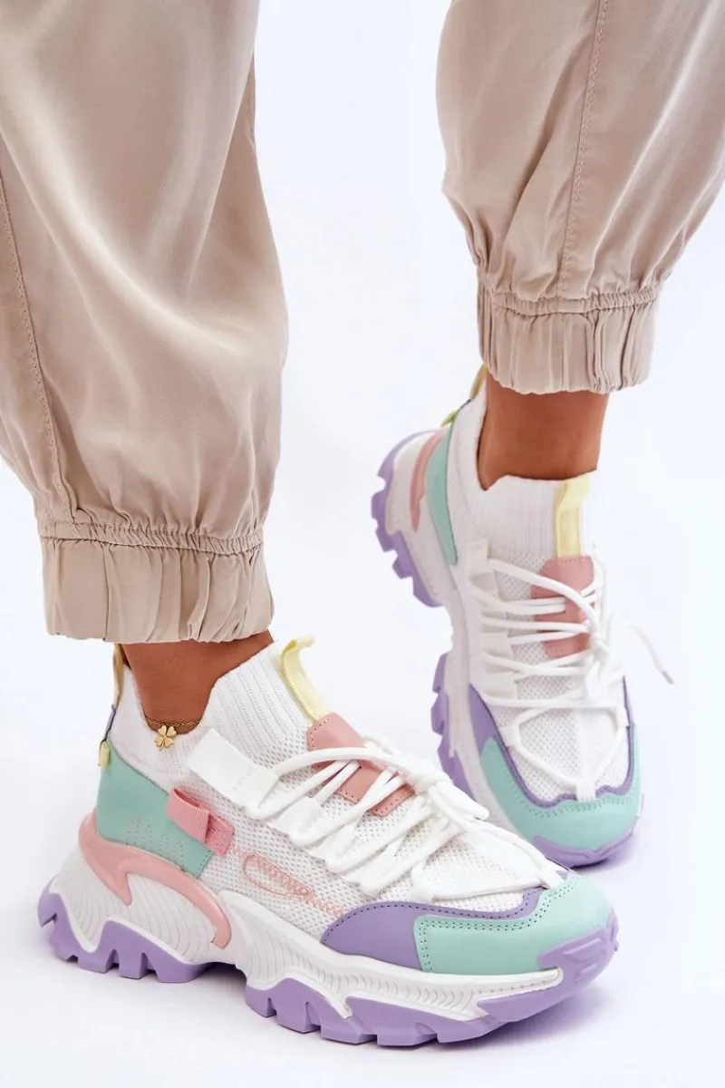 Sale Damskie Sneakersy Skarpetkowe Wsuwane Biało-Fioletowe Keaton Damskie Sneakersy Damskie