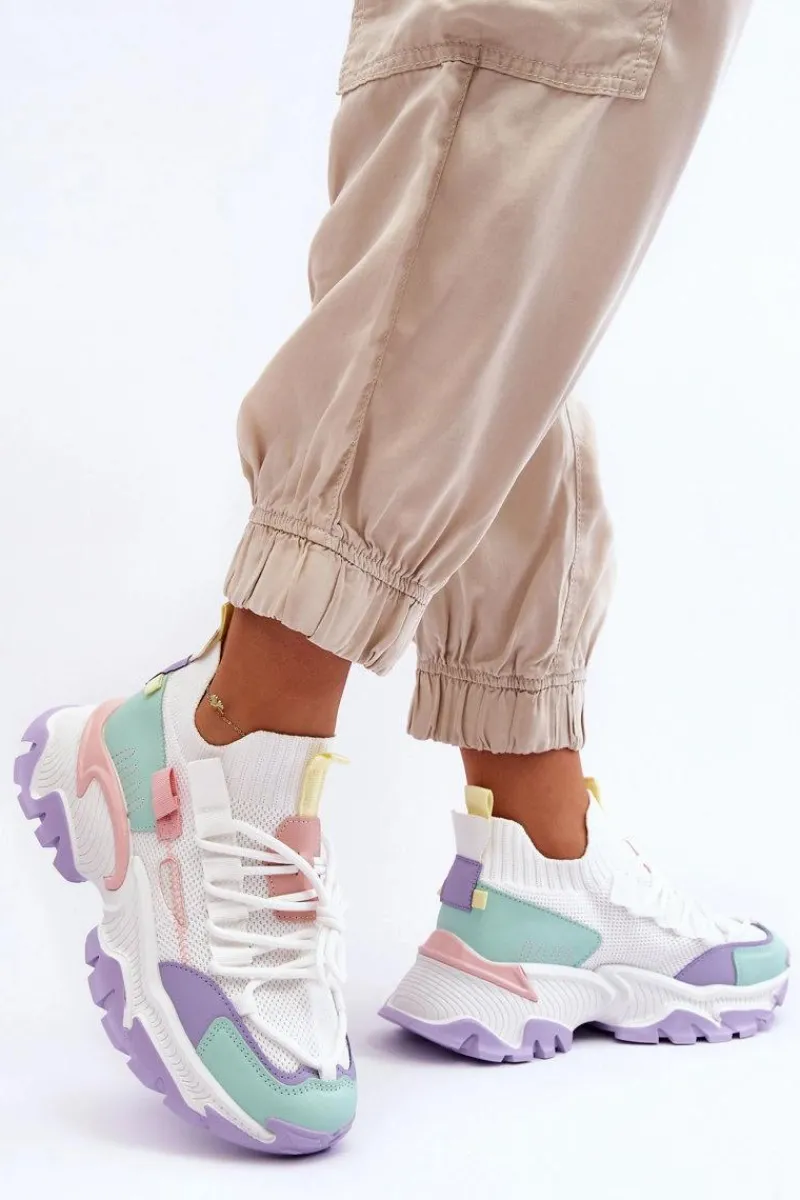 Sale Damskie Sneakersy Skarpetkowe Wsuwane Biało-Fioletowe Keaton Damskie Sneakersy Damskie