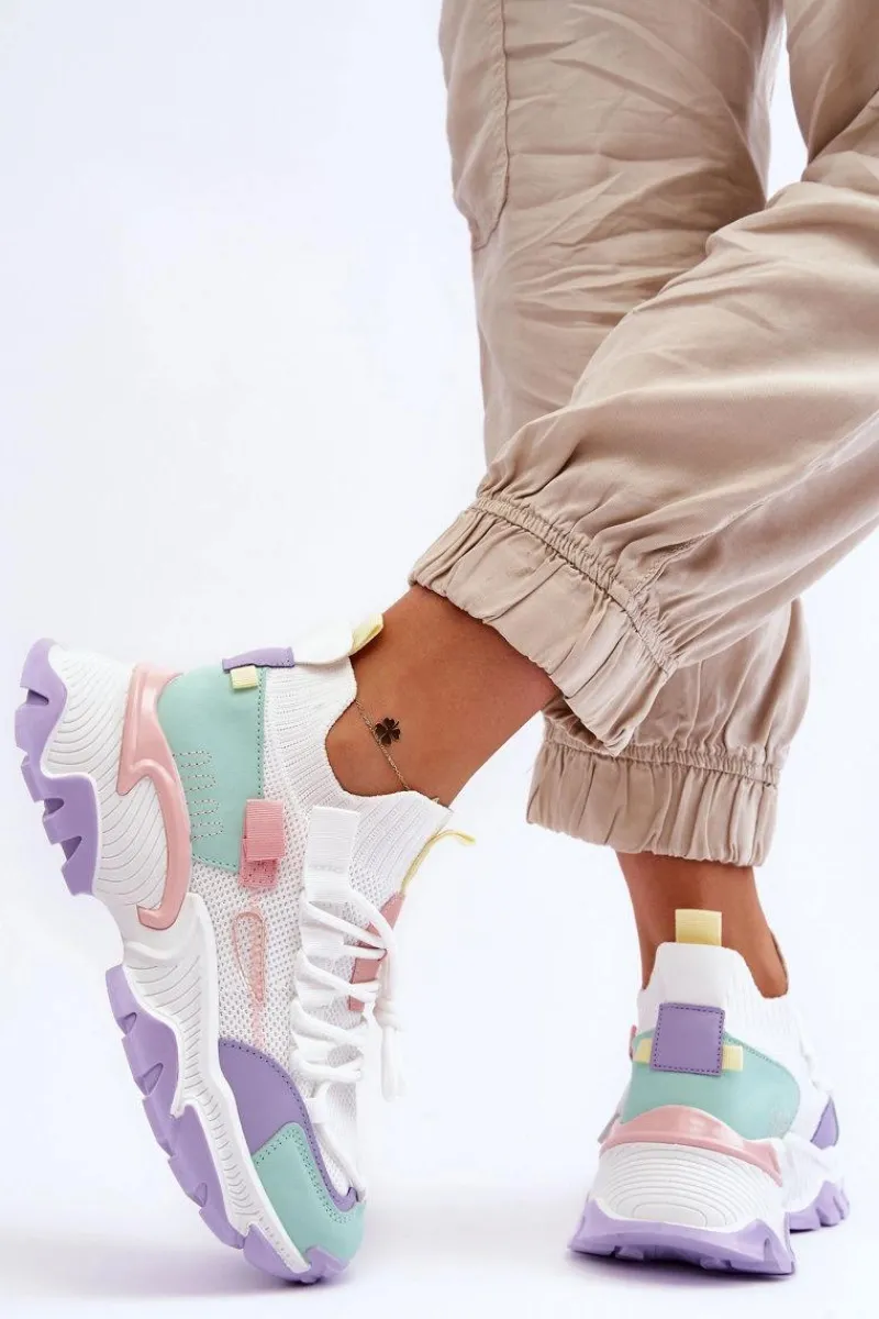 Sale Damskie Sneakersy Skarpetkowe Wsuwane Biało-Fioletowe Keaton Damskie Sneakersy Damskie