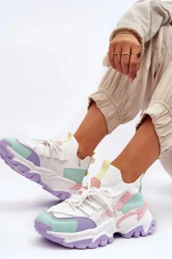 Sale Damskie Sneakersy Skarpetkowe Wsuwane Biało-Fioletowe Keaton Damskie Sneakersy Damskie