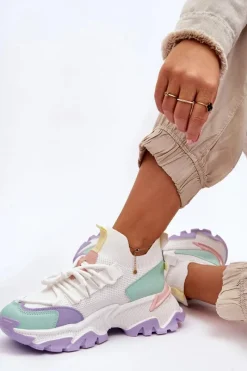 Sale Damskie Sneakersy Skarpetkowe Wsuwane Biało-Fioletowe Keaton Damskie Sneakersy Damskie