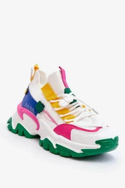 Sale Boto Damskie Sneakersy Skarpetkowe Wsuwane Biało-Zielone Keaton