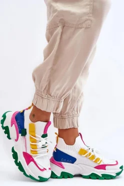 Sale Boto Damskie Sneakersy Skarpetkowe Wsuwane Biało-Zielone Keaton