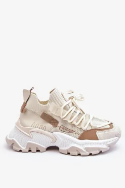 Sneakersy Damskie>Boto Damskie Sneakersy Skarpetkowe Wsuwane Beżowe Keaton