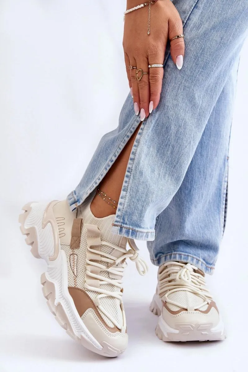 Sneakersy Damskie>Boto Damskie Sneakersy Skarpetkowe Wsuwane Beżowe Keaton