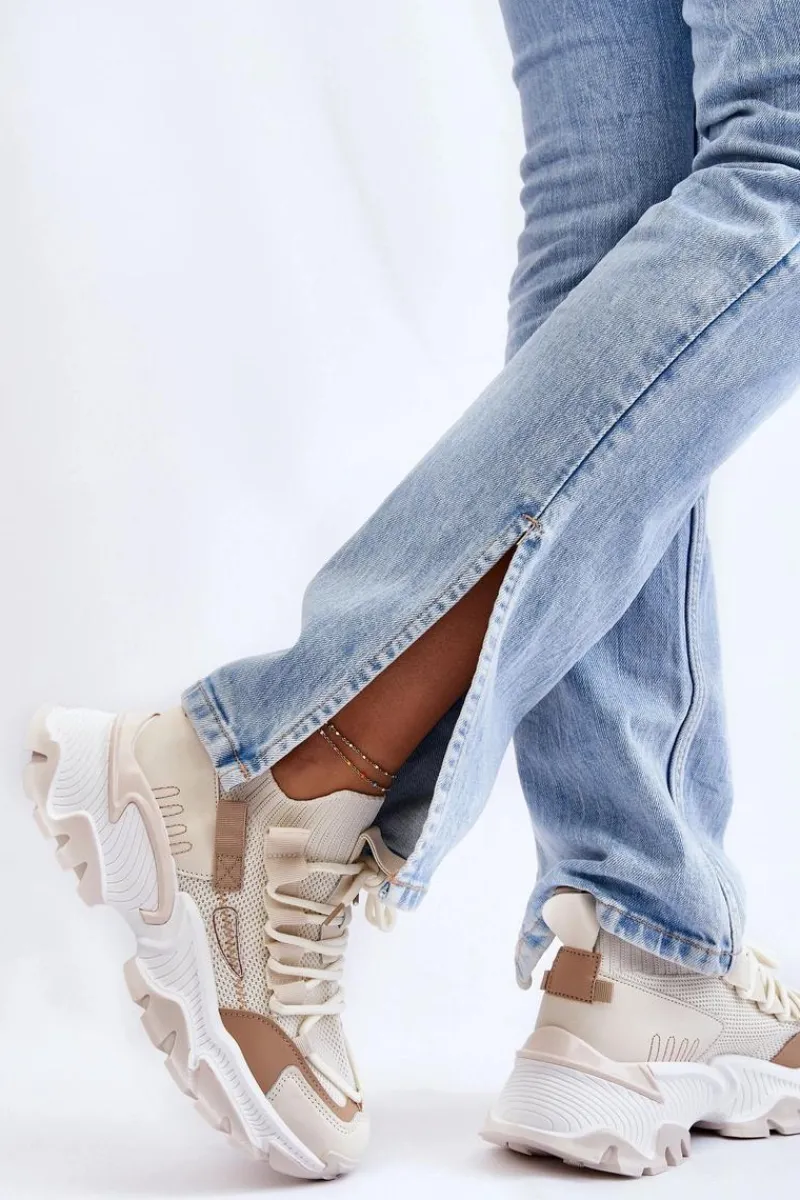 Sneakersy Damskie>Boto Damskie Sneakersy Skarpetkowe Wsuwane Beżowe Keaton