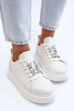 Sneakersy Damskie>Buty damskie Vinceza Damskie Sneakersy Skórzane Z Ozdobami Białe Dysuria