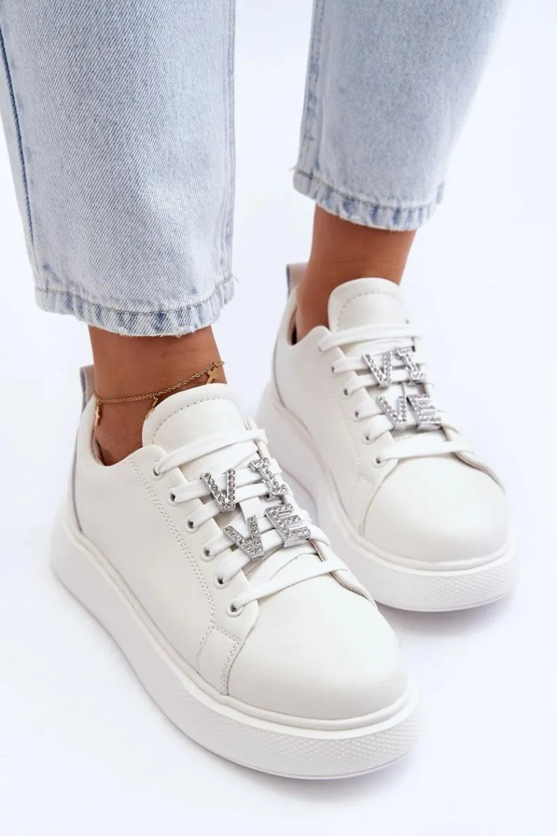 Sneakersy Damskie>Buty damskie Vinceza Damskie Sneakersy Skórzane Z Ozdobami Białe Dysuria