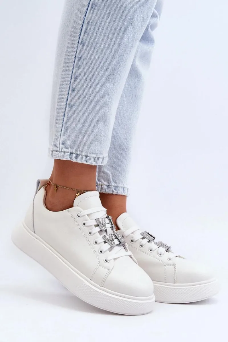 Sneakersy Damskie>Buty damskie Vinceza Damskie Sneakersy Skórzane Z Ozdobami Białe Dysuria