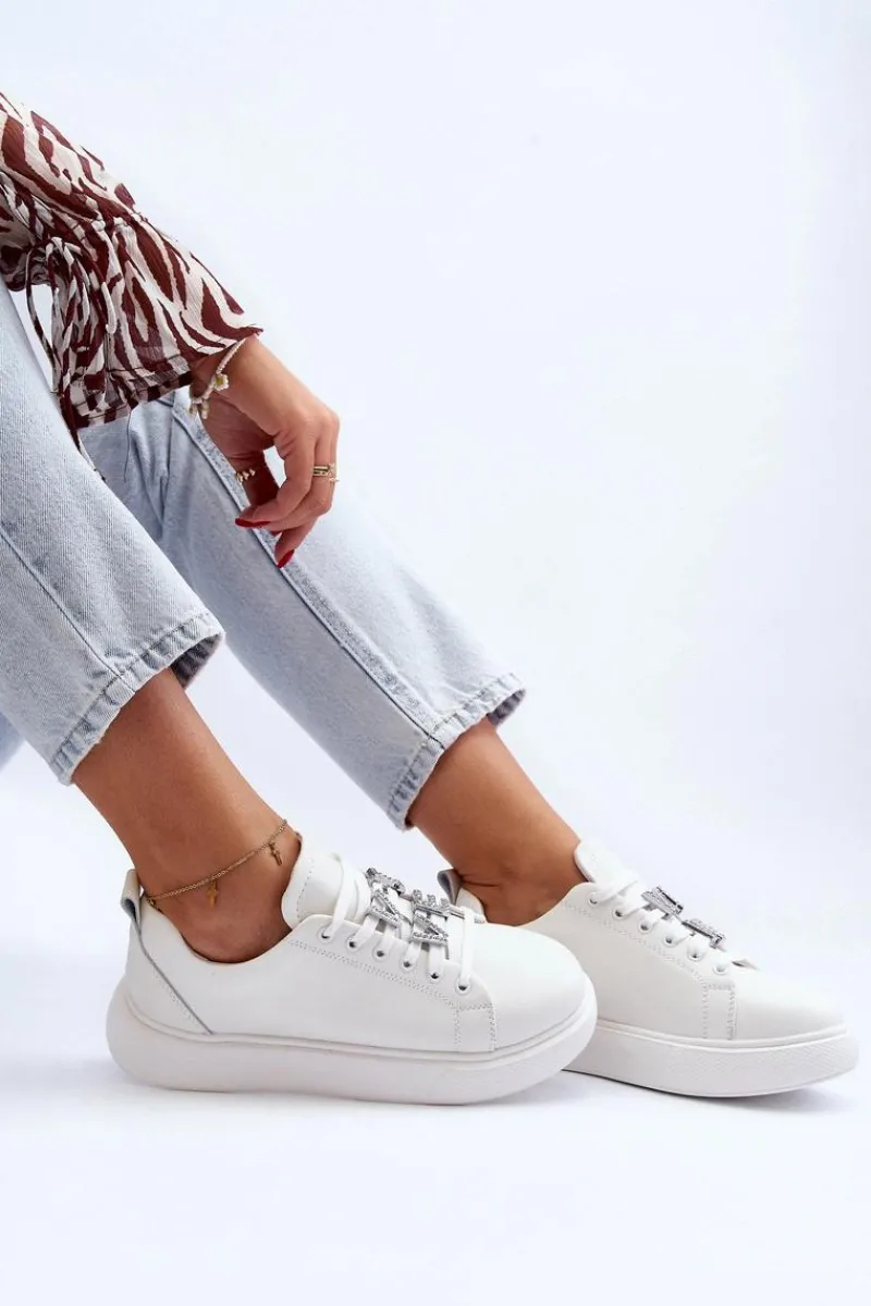 Sneakersy Damskie>Buty damskie Vinceza Damskie Sneakersy Skórzane Z Ozdobami Białe Dysuria