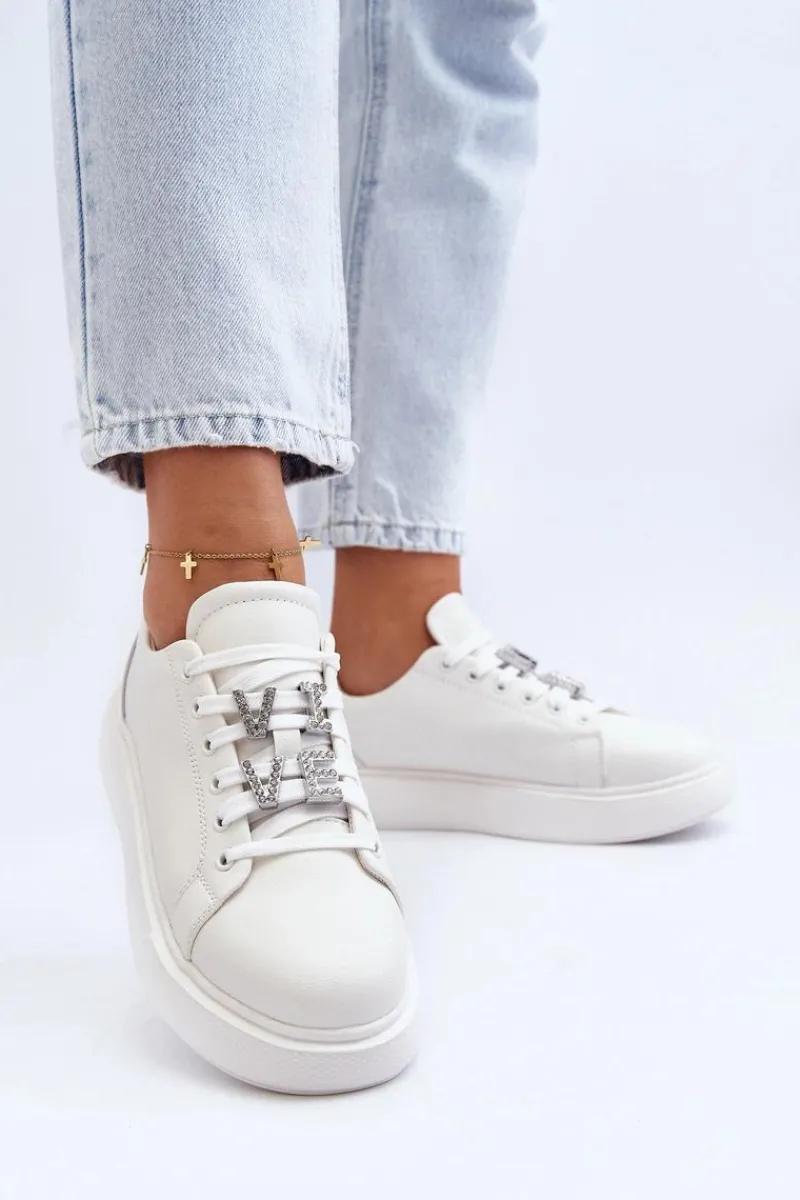 Sneakersy Damskie>Buty damskie Vinceza Damskie Sneakersy Skórzane Z Ozdobami Białe Dysuria