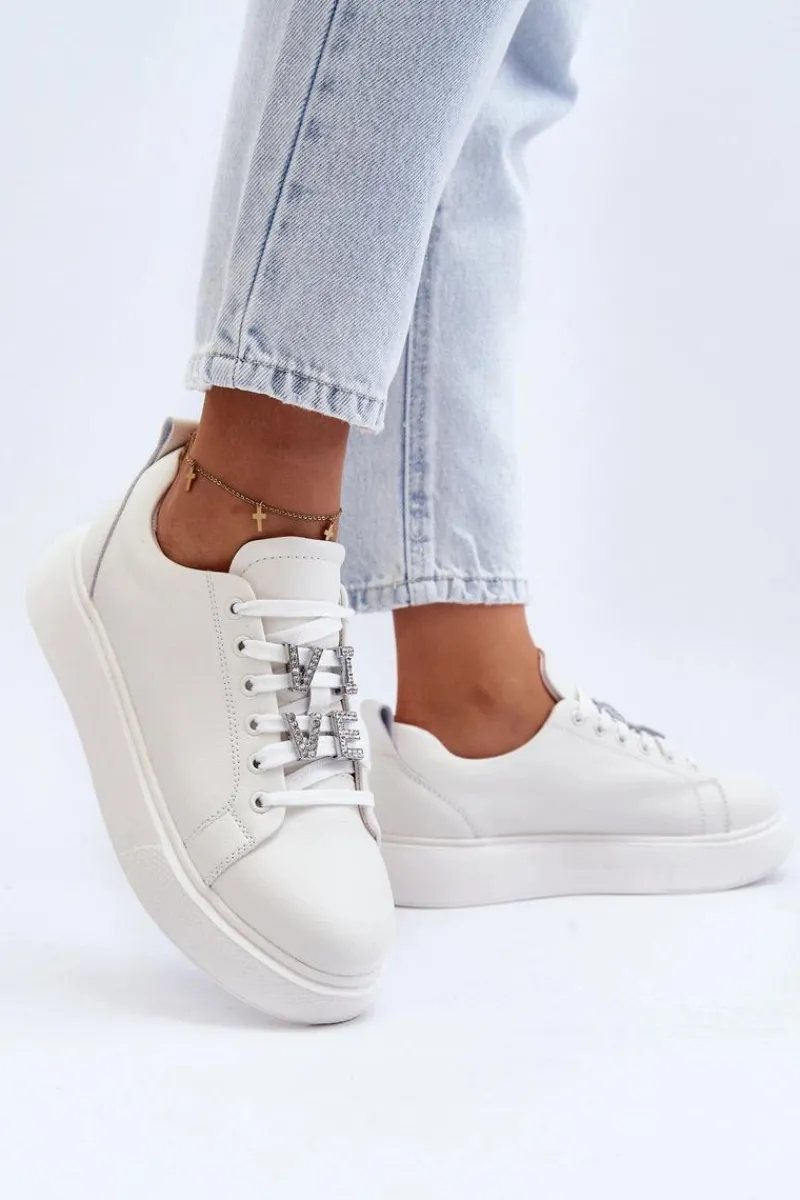 Sneakersy Damskie>Buty damskie Vinceza Damskie Sneakersy Skórzane Z Ozdobami Białe Dysuria