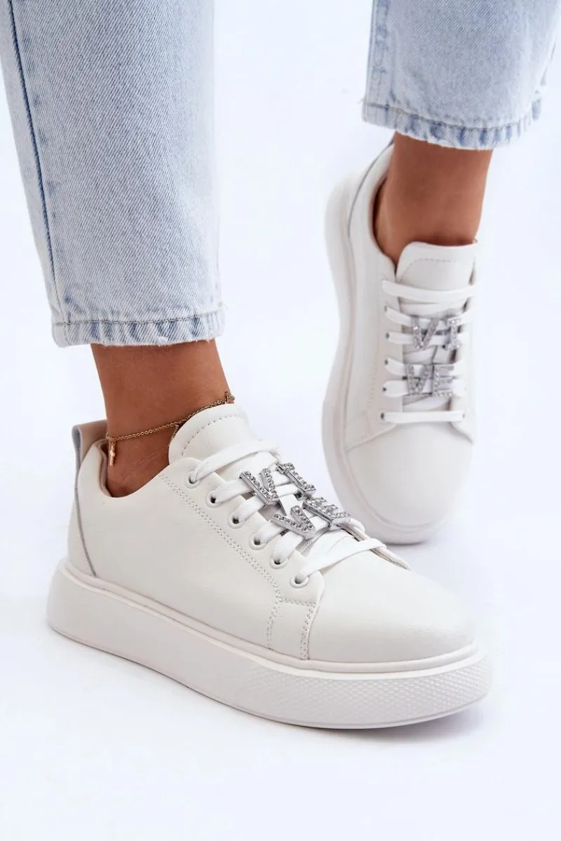 Sneakersy Damskie>Buty damskie Vinceza Damskie Sneakersy Skórzane Z Ozdobami Białe Dysuria