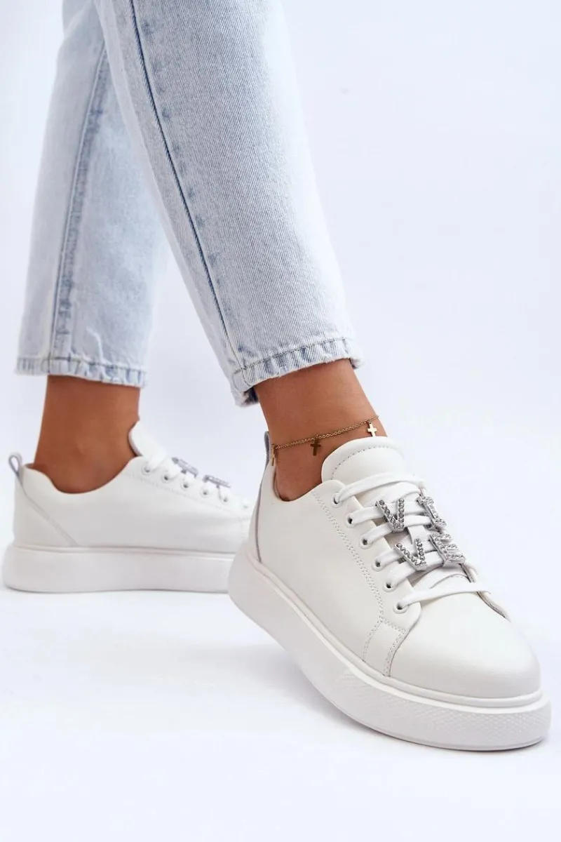 Sneakersy Damskie>Buty damskie Vinceza Damskie Sneakersy Skórzane Z Ozdobami Białe Dysuria