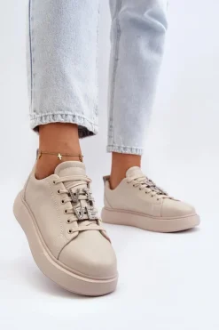 Best Buty damskie Vinceza Damskie Sneakersy Skórzane Z Ozdobami Beżowe Dysuria