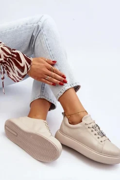 Best Buty damskie Vinceza Damskie Sneakersy Skórzane Z Ozdobami Beżowe Dysuria