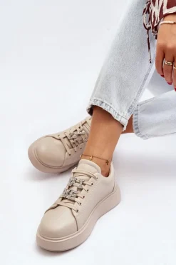 Best Buty damskie Vinceza Damskie Sneakersy Skórzane Z Ozdobami Beżowe Dysuria