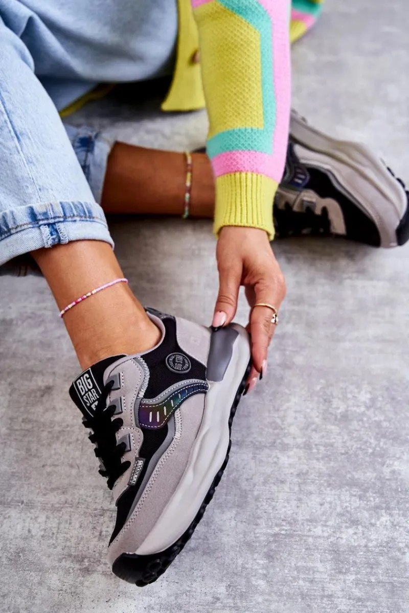 Sneakersy Damskie>Big Star Shoes Damskie Sneakersy Sportowe Big Star KK274100 Czarno-Szare
