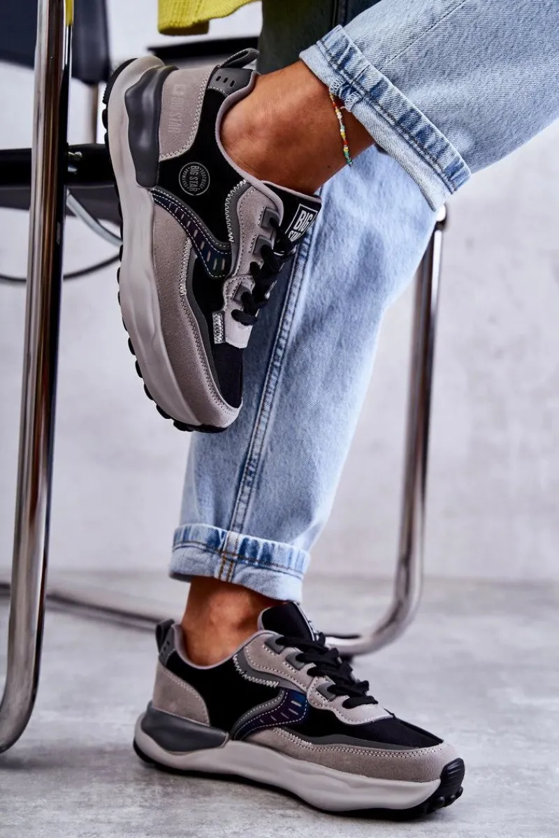 Sneakersy Damskie>Big Star Shoes Damskie Sneakersy Sportowe Big Star KK274100 Czarno-Szare