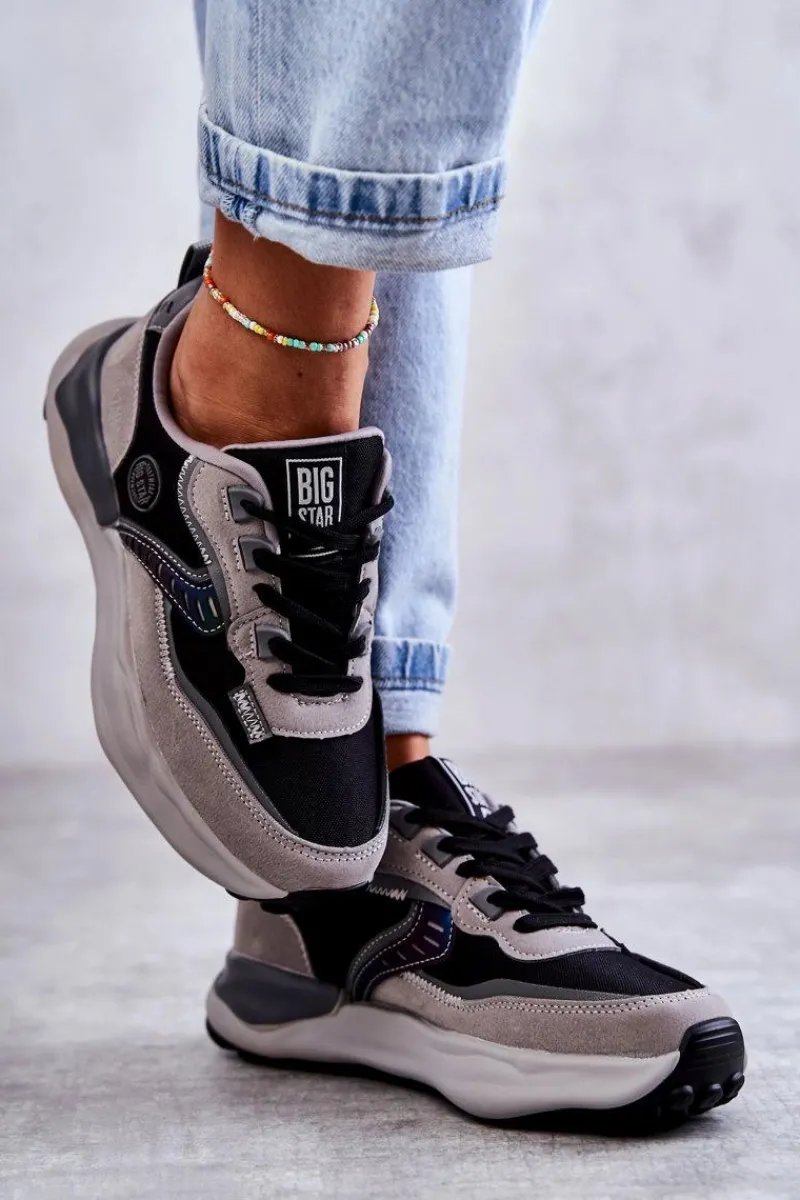 Sneakersy Damskie>Big Star Shoes Damskie Sneakersy Sportowe Big Star KK274100 Czarno-Szare