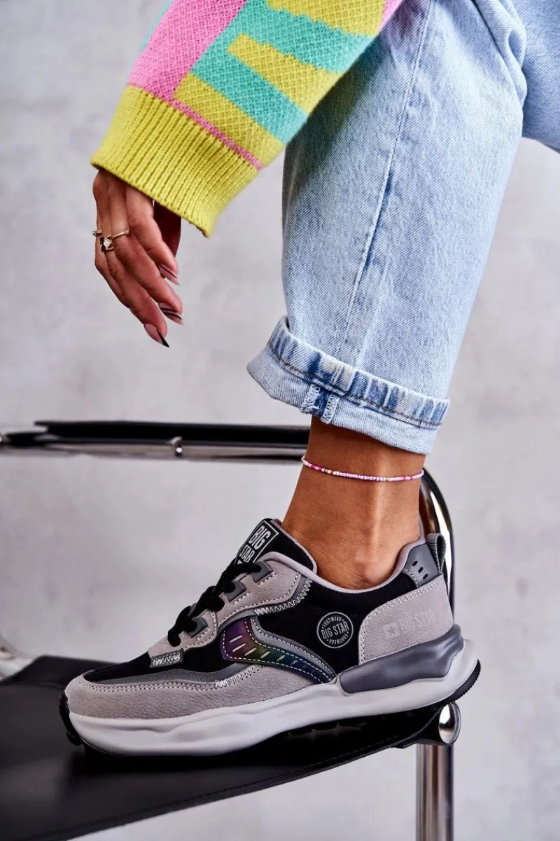 Sneakersy Damskie>Big Star Shoes Damskie Sneakersy Sportowe Big Star KK274100 Czarno-Szare