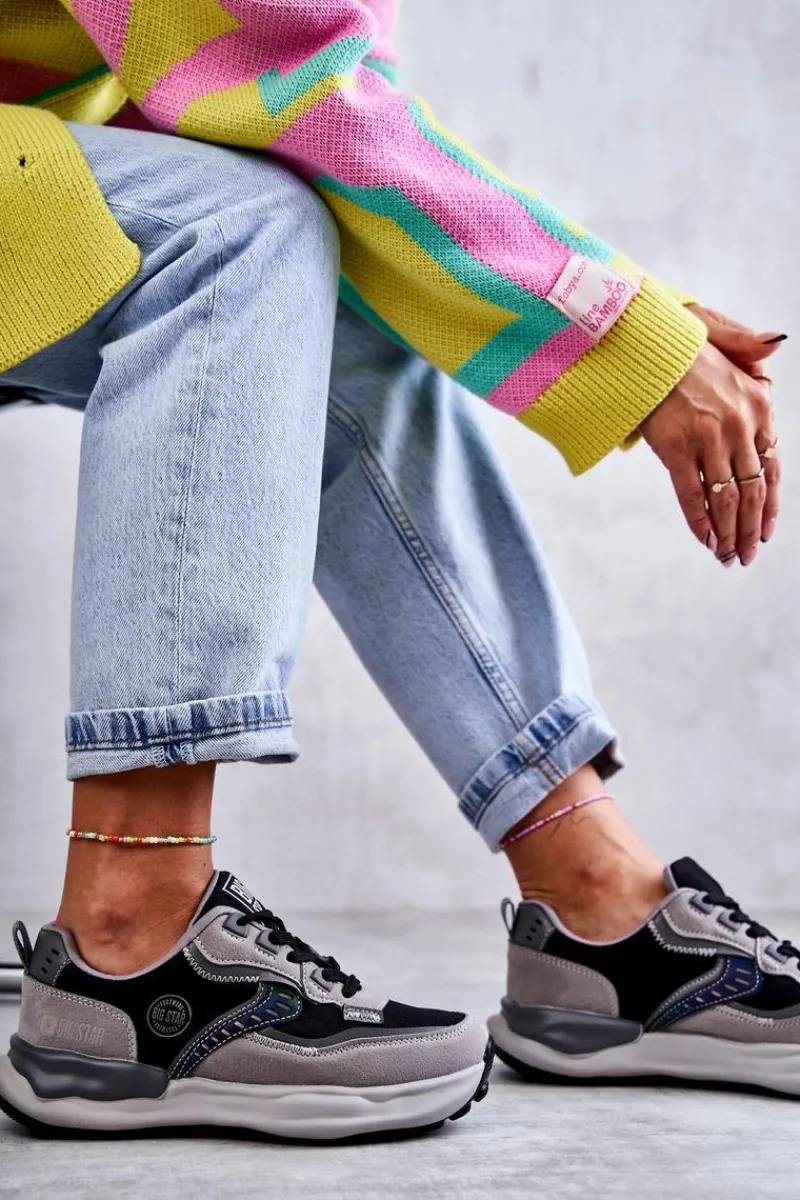 Sneakersy Damskie>Big Star Shoes Damskie Sneakersy Sportowe Big Star KK274100 Czarno-Szare