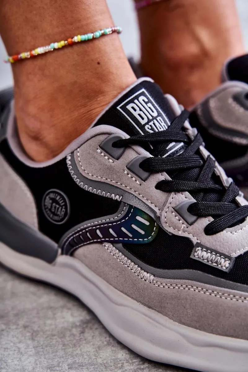 Sneakersy Damskie>Big Star Shoes Damskie Sneakersy Sportowe Big Star KK274100 Czarno-Szare