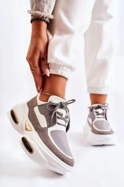 Sale Damskie Sneakersy Sportowe Buty Biało-Szare New Horizon Damskie Sneakersy Damskie