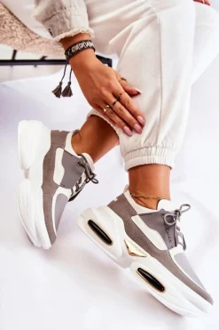 Sale Damskie Sneakersy Sportowe Buty Biało-Szare New Horizon Damskie Sneakersy Damskie