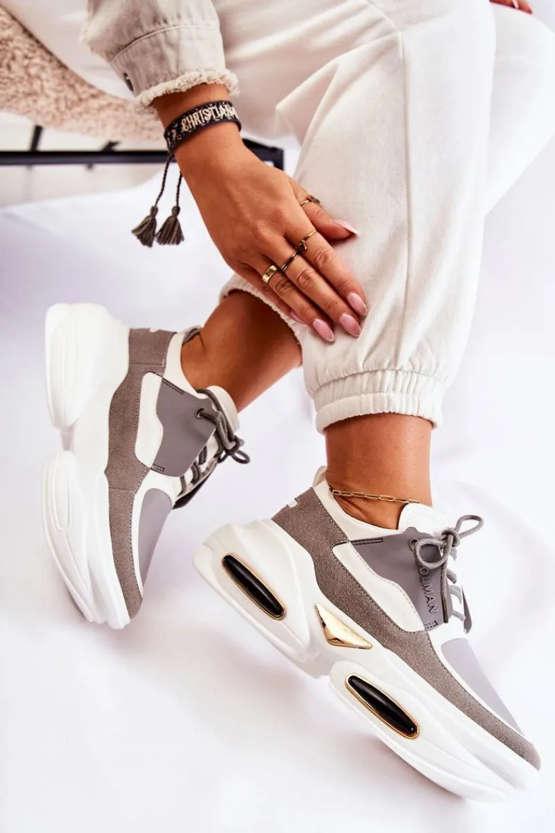 Sale Damskie Sneakersy Sportowe Buty Biało-Szare New Horizon Damskie Sneakersy Damskie