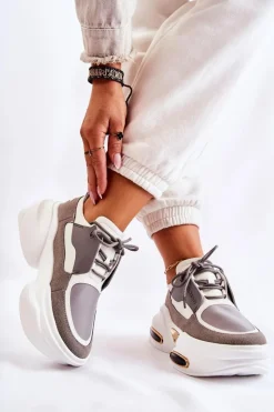 Sale Damskie Sneakersy Sportowe Buty Biało-Szare New Horizon Damskie Sneakersy Damskie