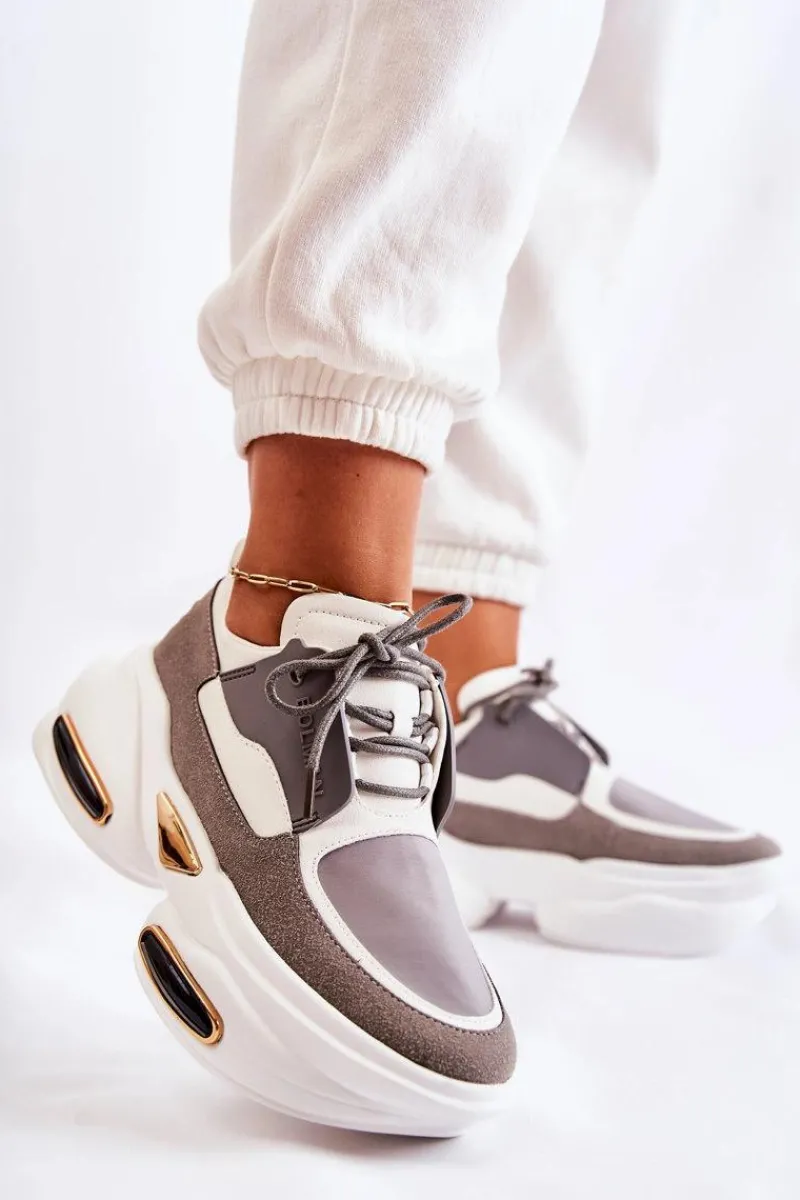 Sale Damskie Sneakersy Sportowe Buty Biało-Szare New Horizon Damskie Sneakersy Damskie