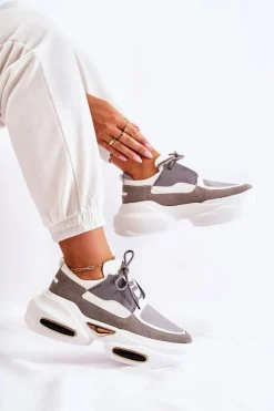 Sale Damskie Sneakersy Sportowe Buty Biało-Szare New Horizon Damskie Sneakersy Damskie