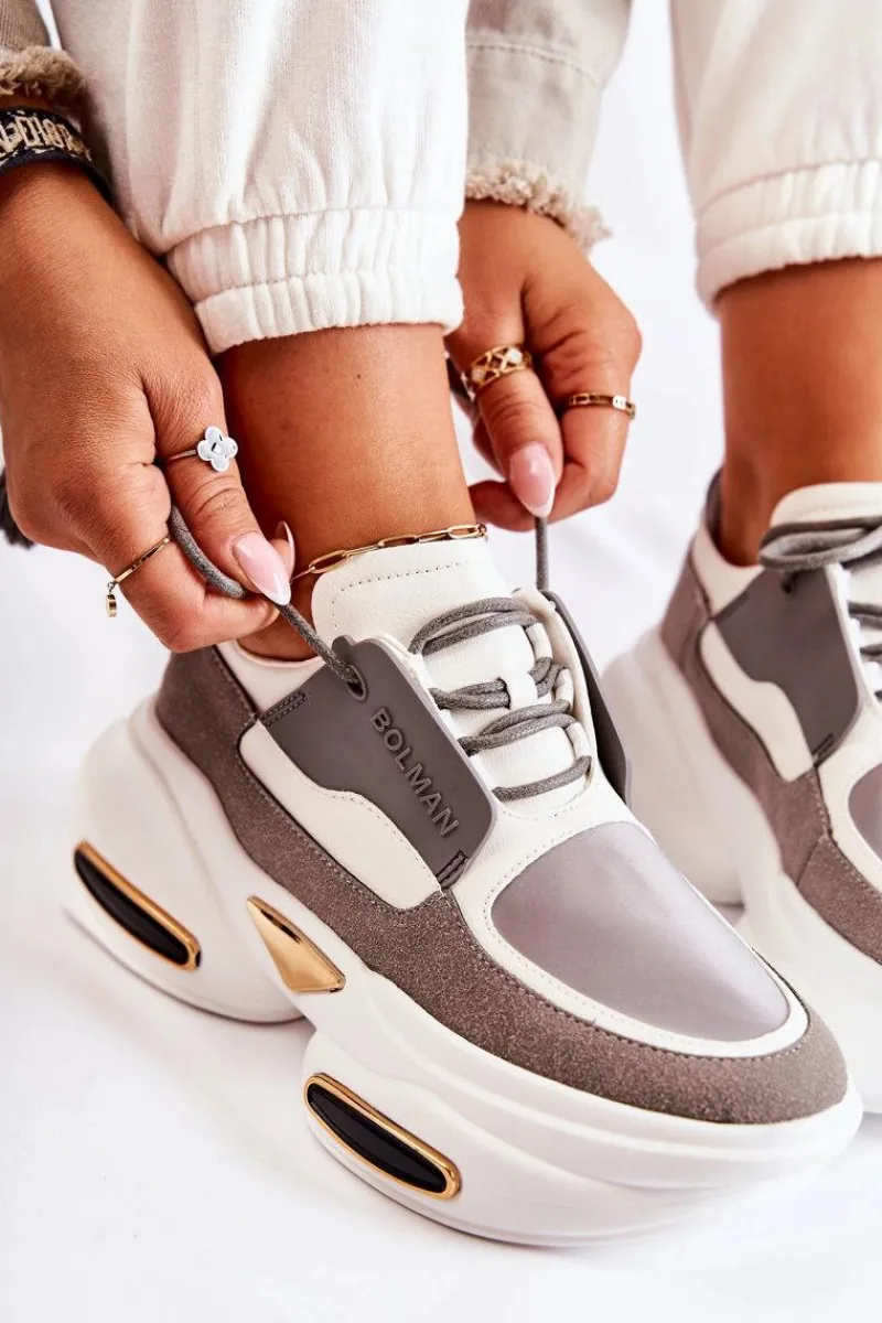 Sale Damskie Sneakersy Sportowe Buty Biało-Szare New Horizon Damskie Sneakersy Damskie