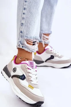 Buty Sportowe Big Star|Sneakersy Damskie>Big Star Shoes Damskie Sneakersy Sportowe Big Star KK274099 Biało-Beżowe