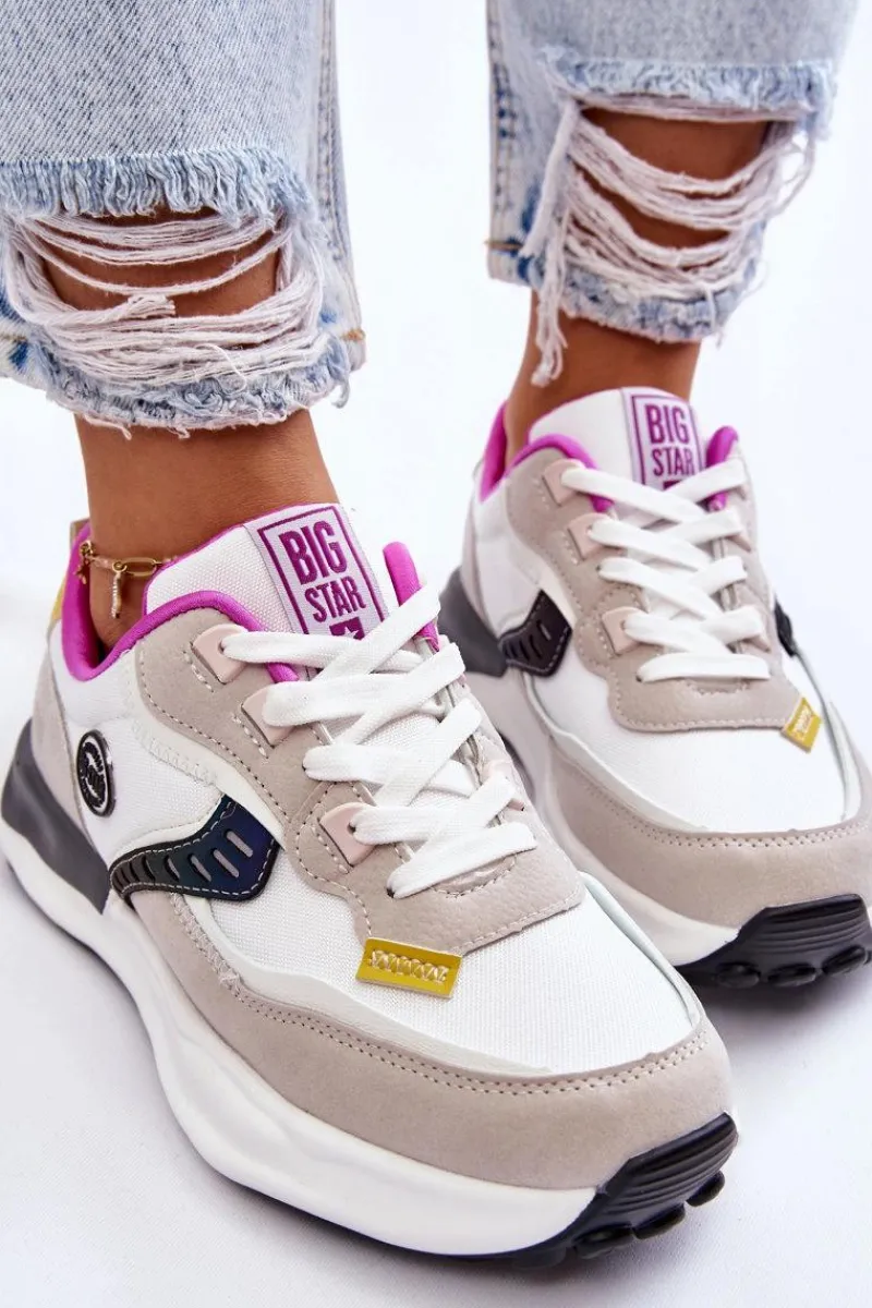 Buty Sportowe Big Star|Sneakersy Damskie>Big Star Shoes Damskie Sneakersy Sportowe Big Star KK274099 Biało-Beżowe
