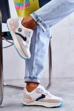 Buty Sportowe Big Star|Sneakersy Damskie>Big Star Shoes Damskie Sneakersy Sportowe Big Star KK274097 Biało-Różowe