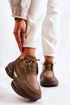 Sneakersy Damskie>Boto Damskie Sneakersy Sportowe Buty Khaki New Horizon