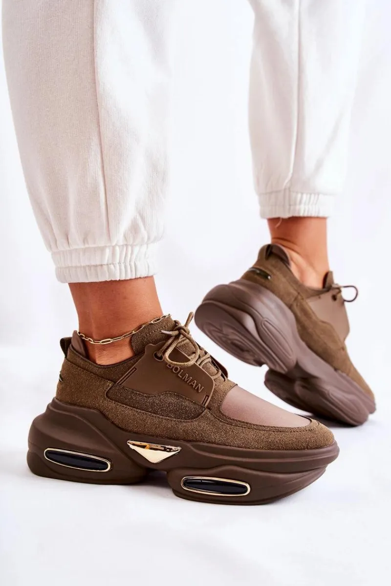 Sneakersy Damskie>Boto Damskie Sneakersy Sportowe Buty Khaki New Horizon