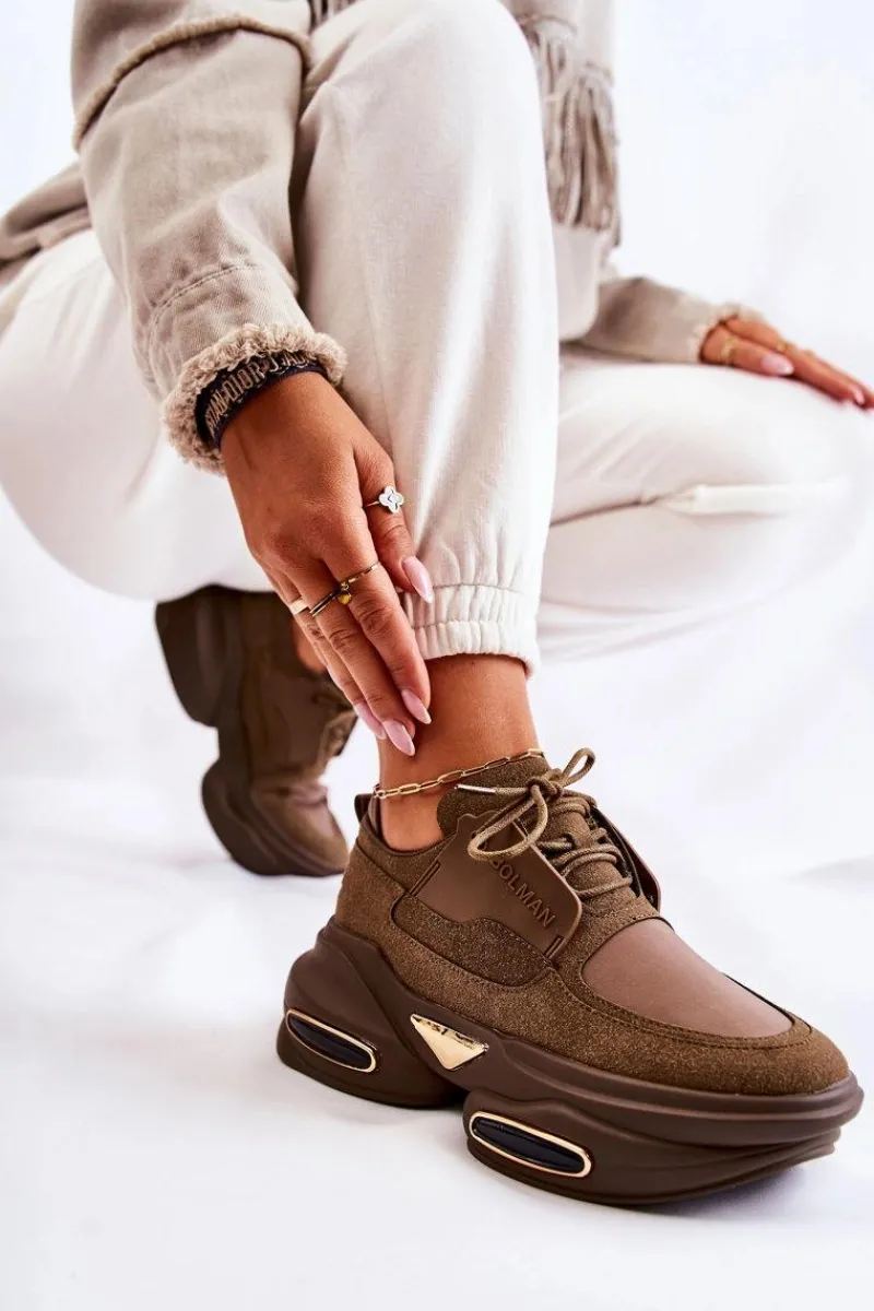 Sneakersy Damskie>Boto Damskie Sneakersy Sportowe Buty Khaki New Horizon