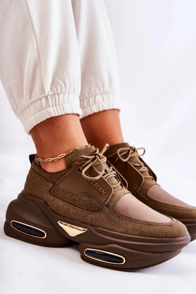 Sneakersy Damskie>Boto Damskie Sneakersy Sportowe Buty Khaki New Horizon