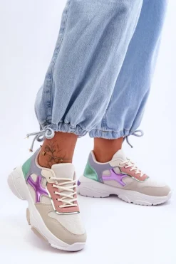 Sneakersy Damskie>Boto Damskie Sneakersy Sznurowane Beżowo-Zielone Cortes Wielokolorowy