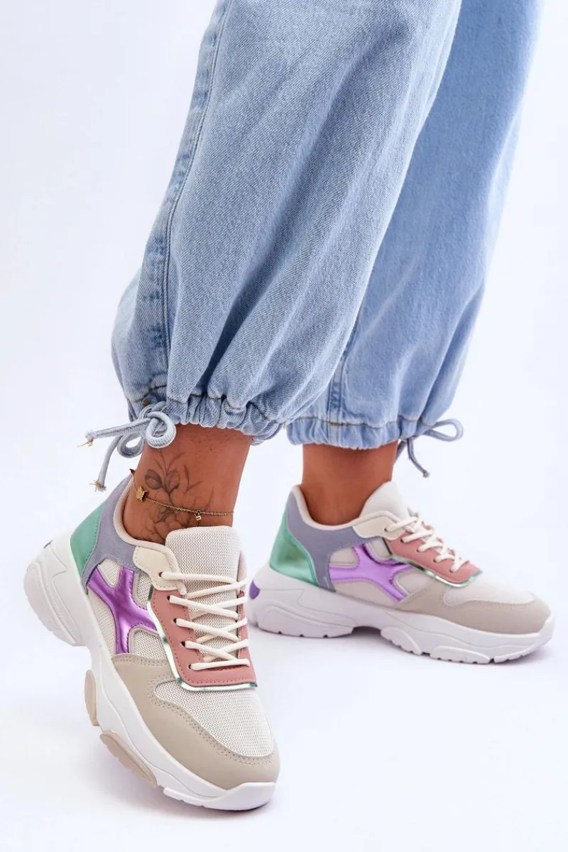 Sneakersy Damskie>Boto Damskie Sneakersy Sznurowane Beżowo-Zielone Cortes Wielokolorowy