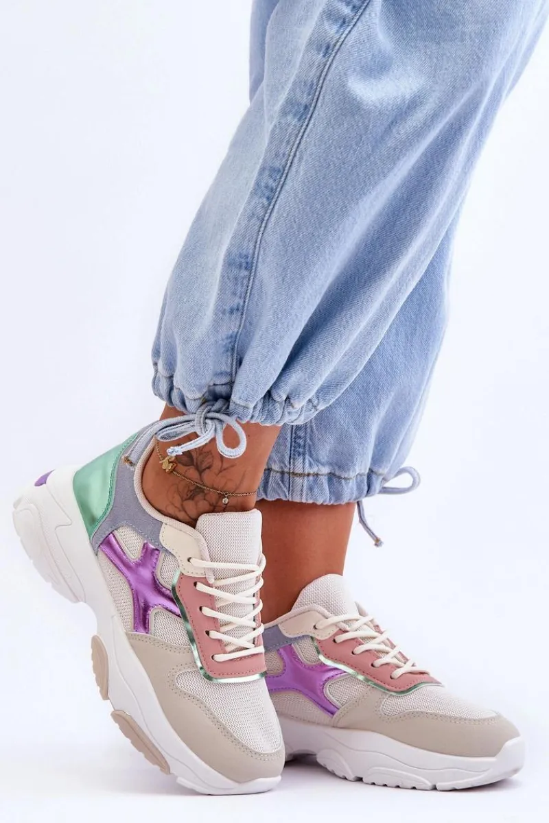 Sneakersy Damskie>Boto Damskie Sneakersy Sznurowane Beżowo-Zielone Cortes Wielokolorowy